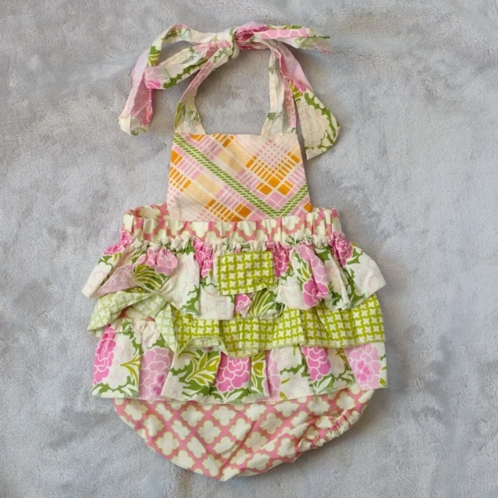 Purrfect Twirlie Girlie Shine All Mine Floral Ruffled Romper Size 0-3 Months